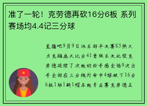 准了一轮！克劳德再砍16分6板 系列赛场均4.4记三分球